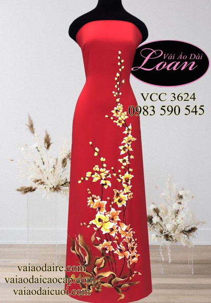 Vải áo dài vẽ kim tuyến-VCD57